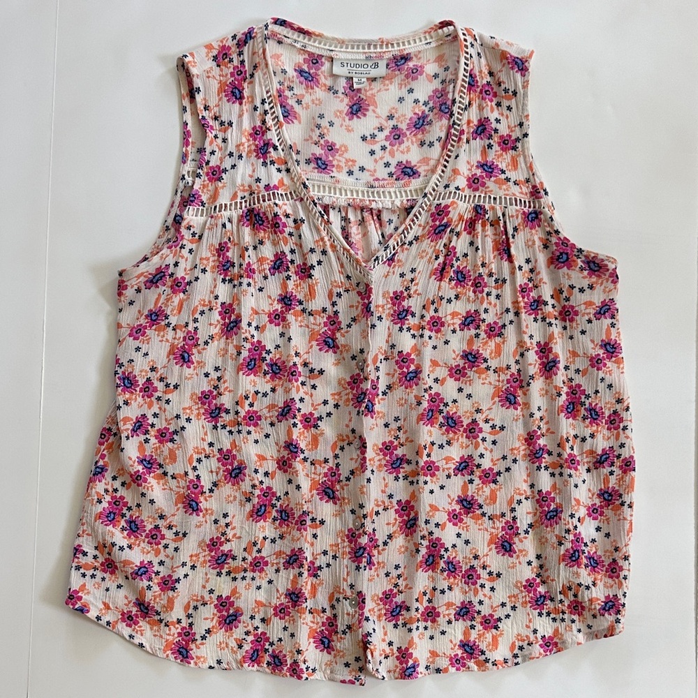 Studio 1940 Floral Sleeveless Blouse - Pink and Purple
